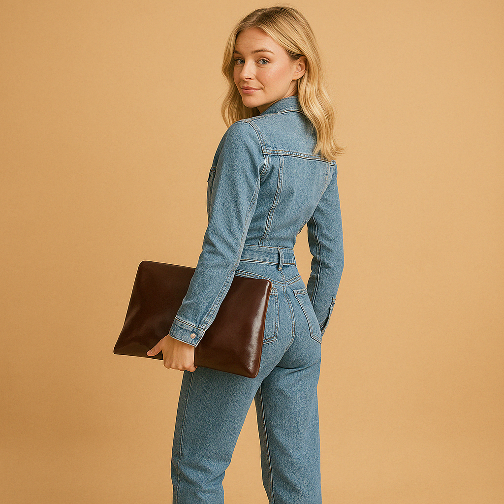 Denim long-sleeve jumpsuit for women with straight-leg fit and casual style, perfect for everyday wear in all seasons.