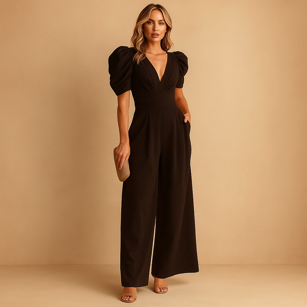 Elegant long jumpsuit for women with tailored fit and flowing silhouette, perfect for galas, dinners, and formal occasions.