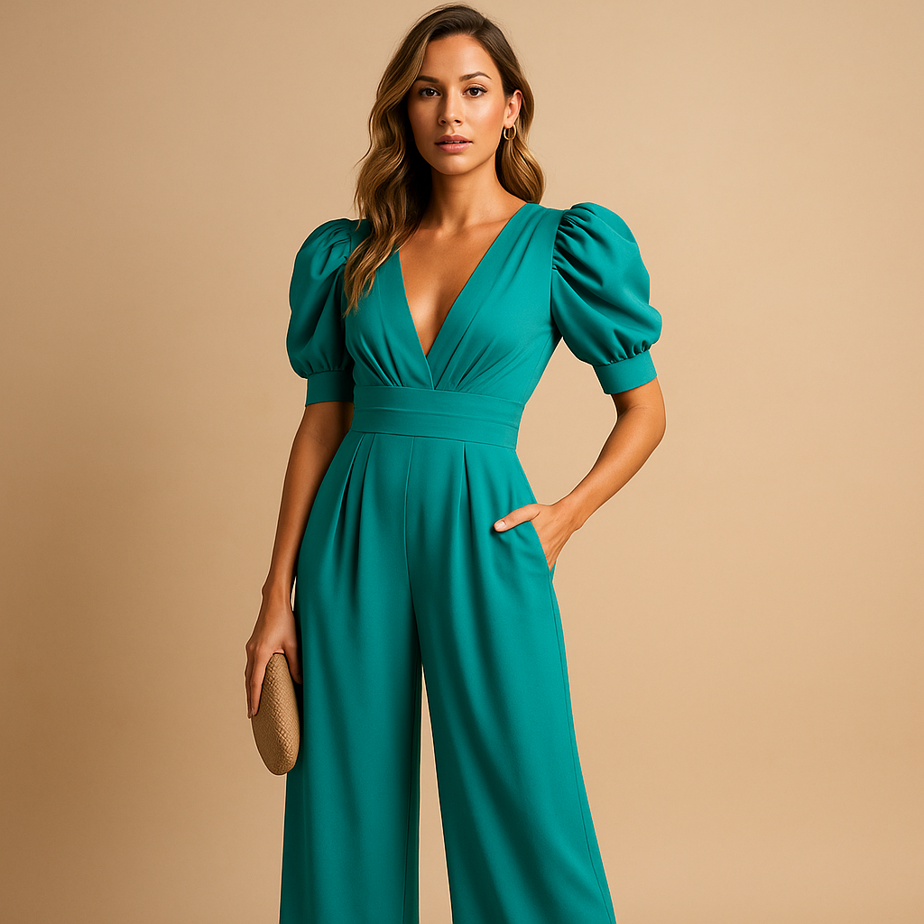 Elegant long jumpsuit for women with tailored fit and flowing silhouette, perfect for galas, dinners, and formal occasions.