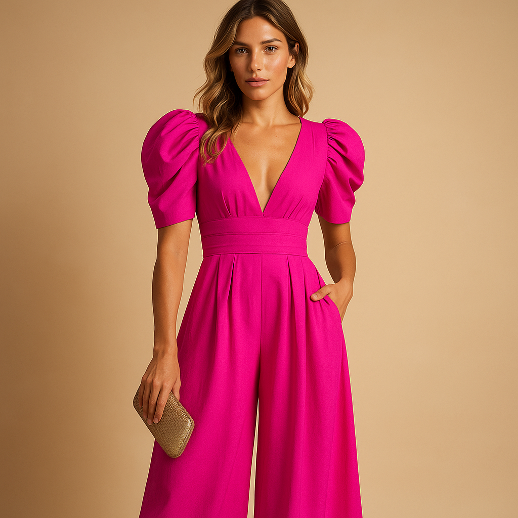 Elegant long jumpsuit for women with tailored fit and flowing silhouette, perfect for galas, dinners, and formal occasions.