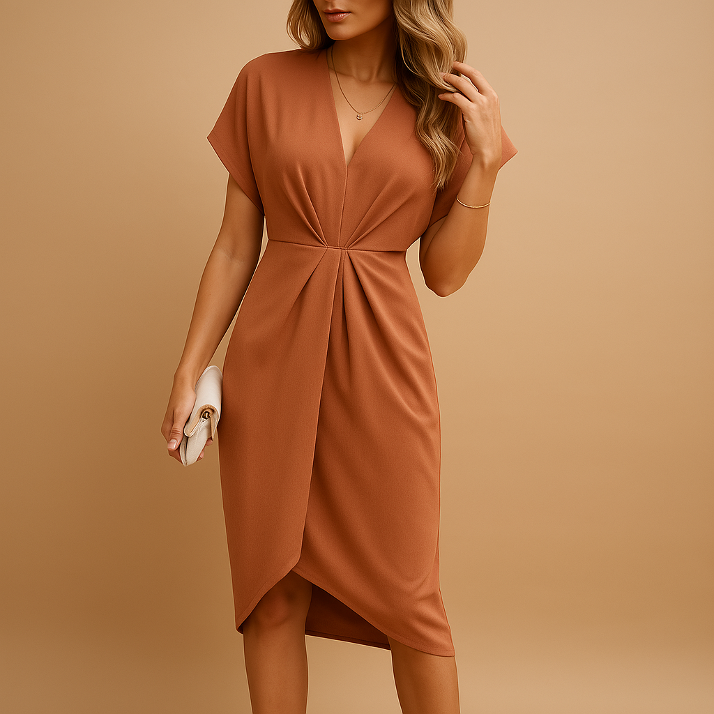 Elegant wrap midi dress for women with flattering fit and timeless design, perfect for work, dates, and social occasions.