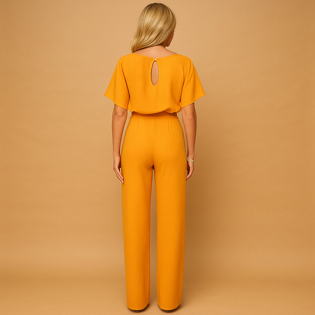 High-waist jumpsuit with lace detail for women featuring a tailored fit and flowing design, perfect for work and chic occasions.