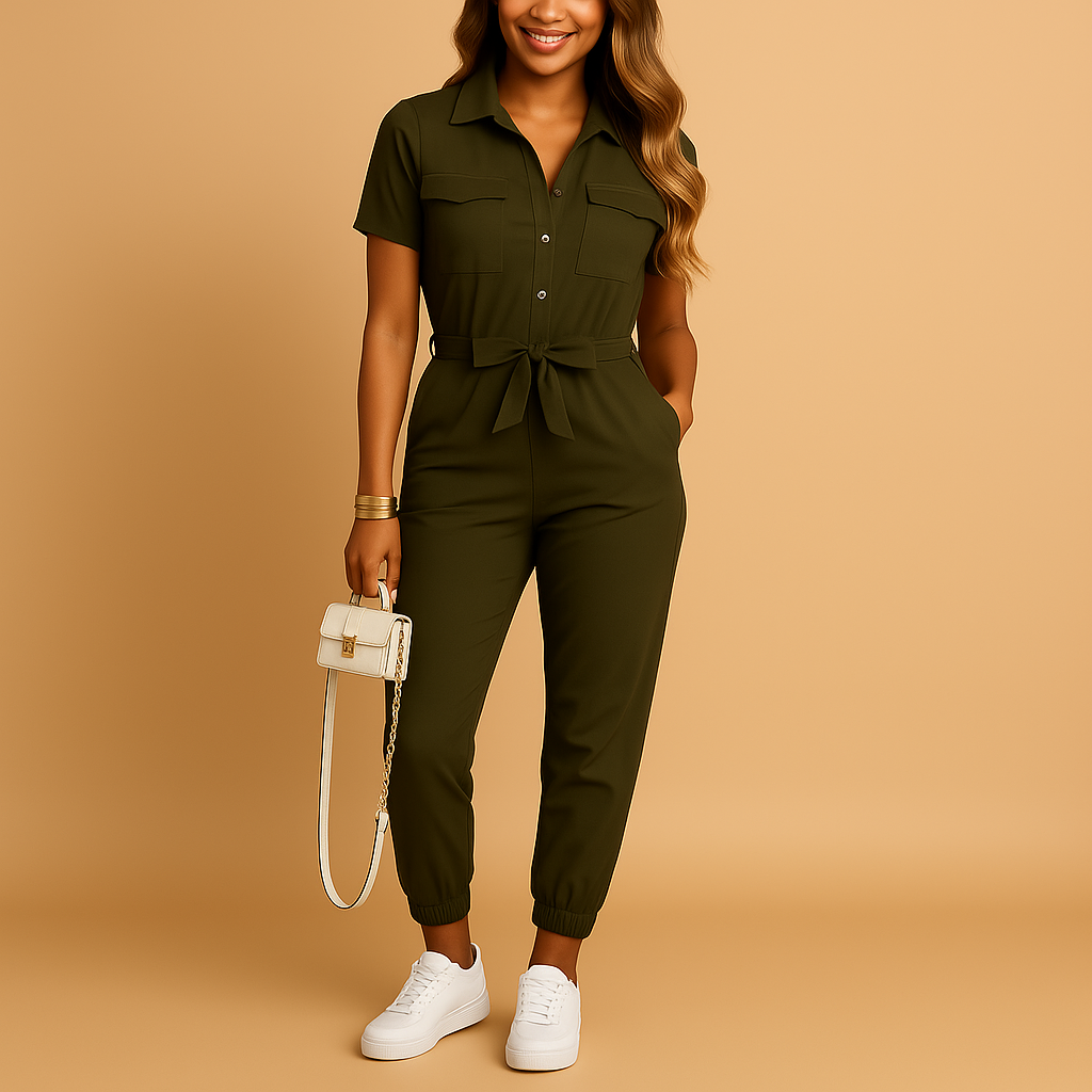 Tailored jumpsuit for women with flattering silhouette and button closure, perfect for work, social events, and dinners.