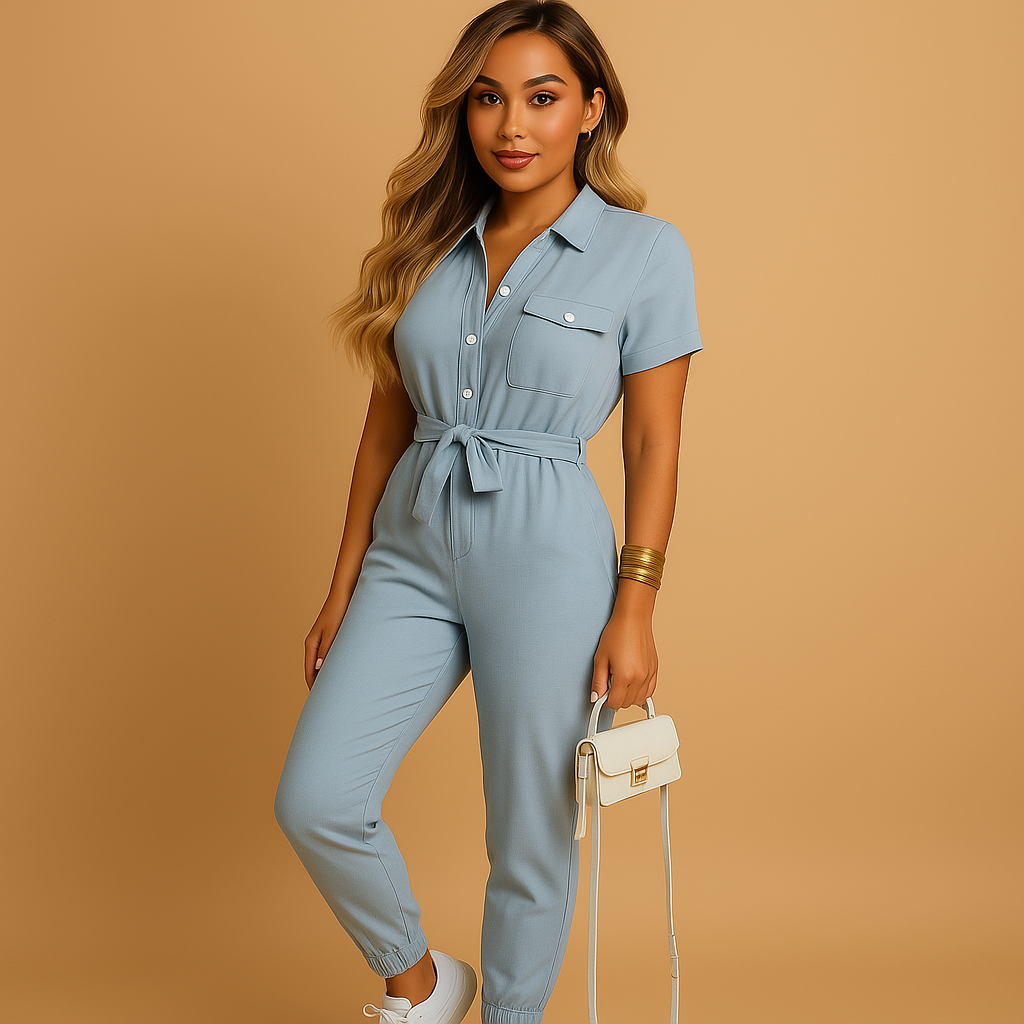 Tailored jumpsuit for women with flattering silhouette and button closure, perfect for work, social events, and dinners.