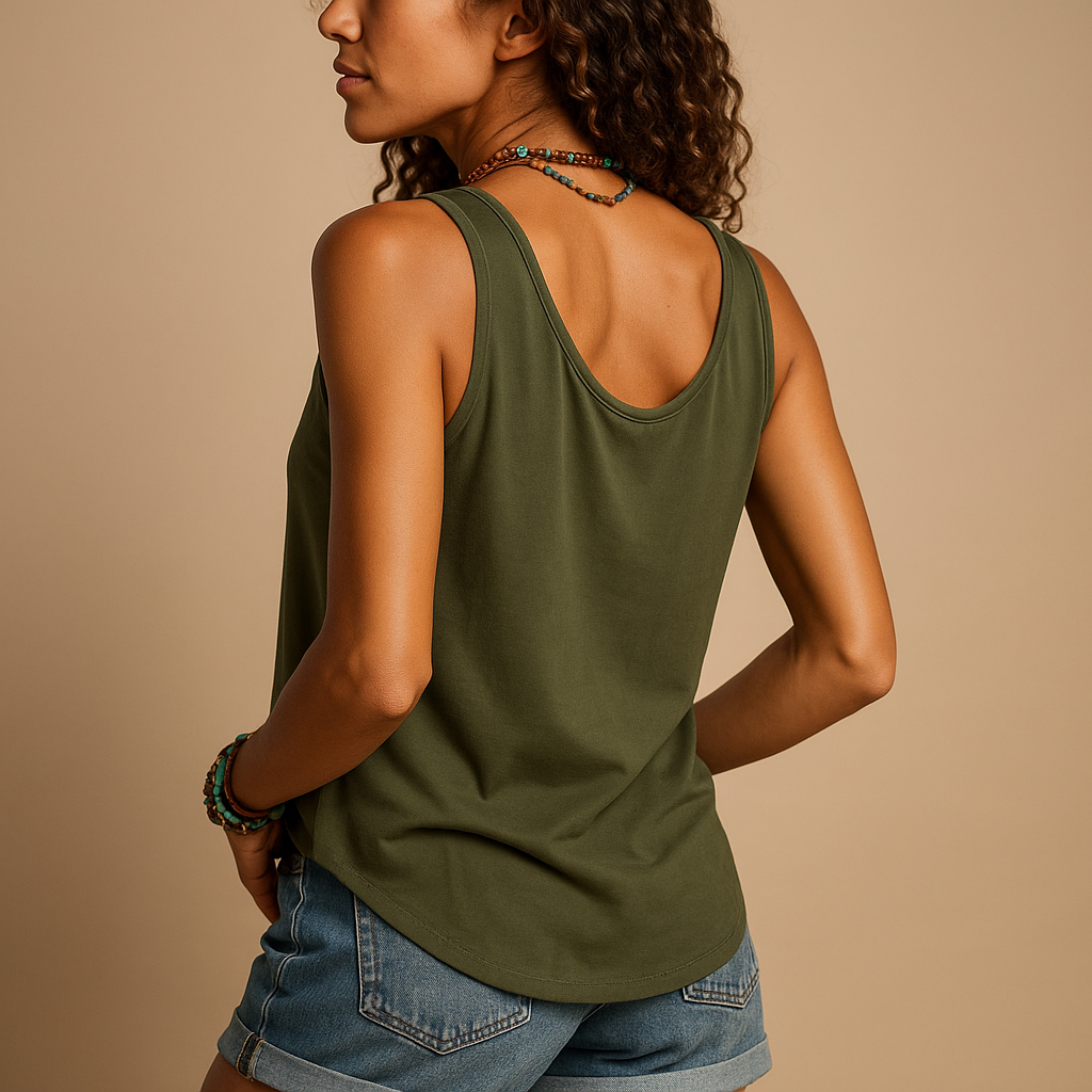 Sleeveless V-neck summer top for women with loose fit and vibrant colors, perfect for warm days and casual wear.